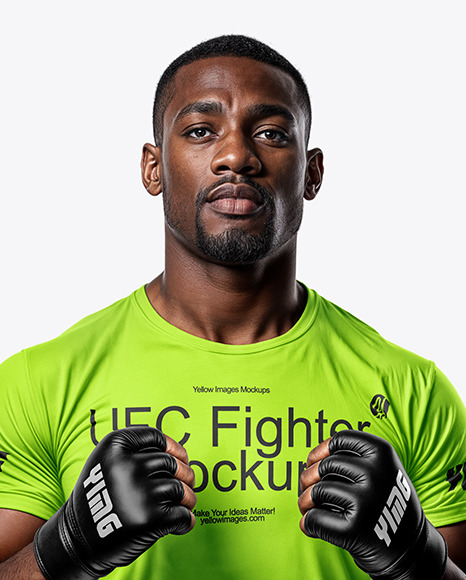 Black Male UFC Fighter Wearing Crew Neck Jersey and Shorts Mockup