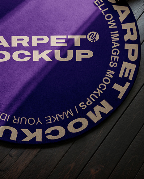 Round Rug on Wooden Floor with Pumpkins Around It Mockup
