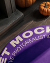 Round Rug on Wooden Floor with Pumpkins Around It Mockup