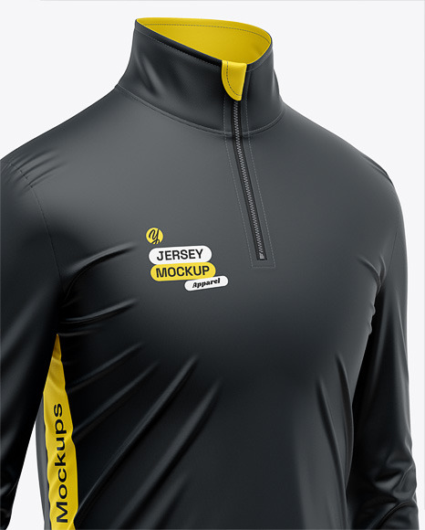 Zipper High Neck Long Sleeve Jersey Mockup