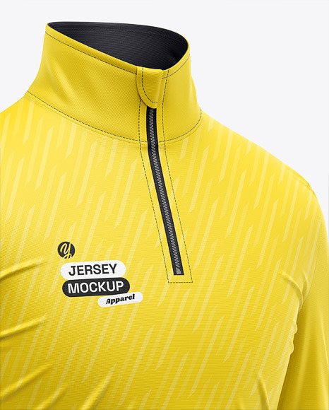 Zipper High Neck Long Sleeve Jersey Mockup