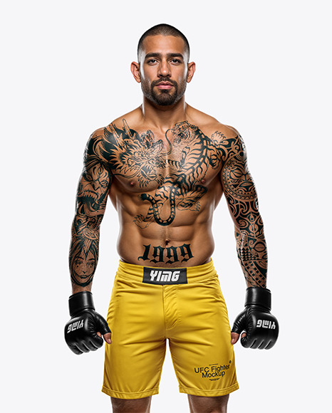 Male UFC Fighter Wearing Shorts and Black Gloves Mockup - Mockup assets