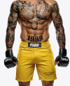 Male UFC Fighter Wearing Shorts and Black Gloves Mockup