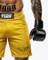 Male UFC Fighter Wearing Shorts and Black Gloves Mockup