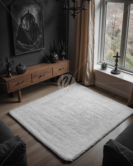 Rug with Pile in Living Room Mockup