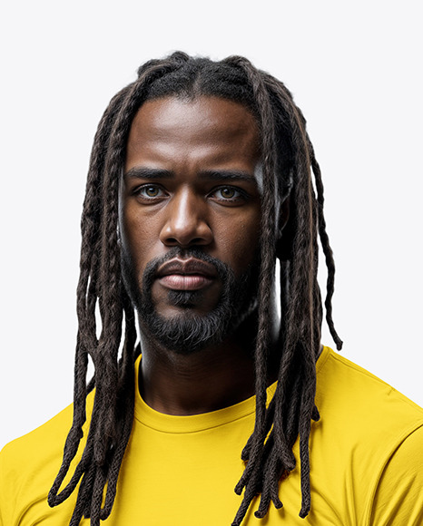 Black Male UFC Fighter with Dreadlocks Wearing T-Shirt and Shorts Mockup