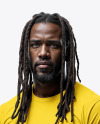 Black Male UFC Fighter with Dreadlocks Wearing T-Shirt and Shorts Mockup