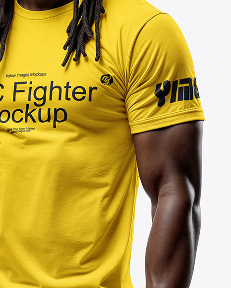 Black Male UFC Fighter with Dreadlocks Wearing T-Shirt and Shorts Mockup