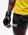 Black Male UFC Fighter with Dreadlocks Wearing T-Shirt and Shorts Mockup