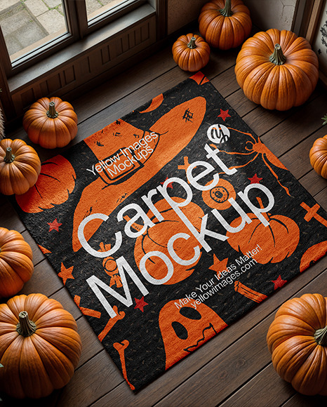 Square Rug Surrounded by Pumpkins Mockup - Mockup assets