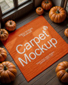 Square Rug Surrounded by Pumpkins Mockup
