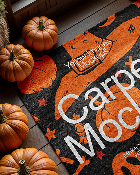 Square Rug Surrounded by Pumpkins Mockup