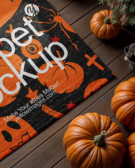 Square Rug Surrounded by Pumpkins Mockup