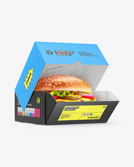 Paper Box with Burger Mockup - Bakery-Box-Packaging-Mockup