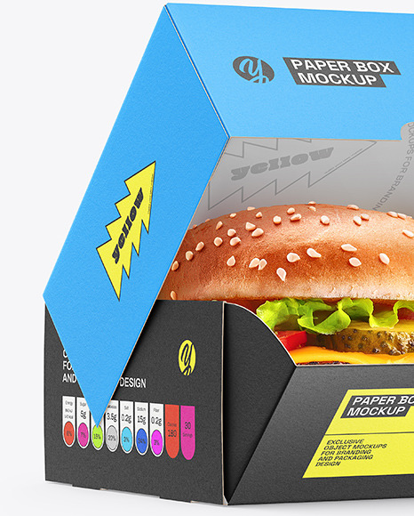 Paper Box with Burger Mockup