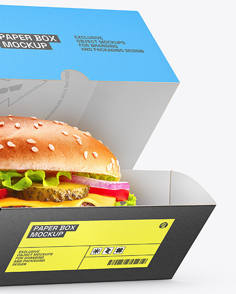 Paper Box with Burger Mockup