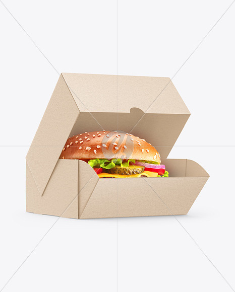 Kraft Paper Box with Burger Mockup