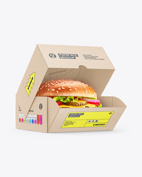 Kraft Paper Box with Burger Mockup - Small box mockup