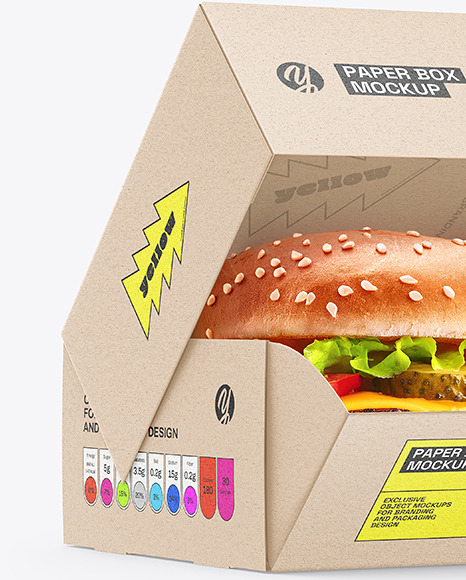 Kraft Paper Box with Burger Mockup