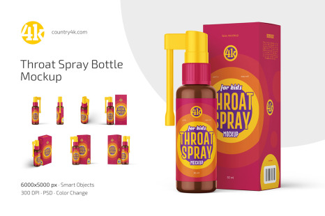 Throat Spray Bottle Mockup Set - Amber bottle