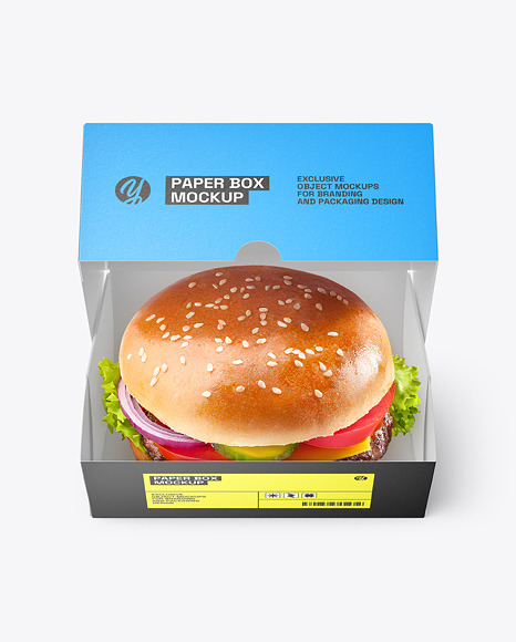 Paper Box with Burger Mockup - Thin box mockup