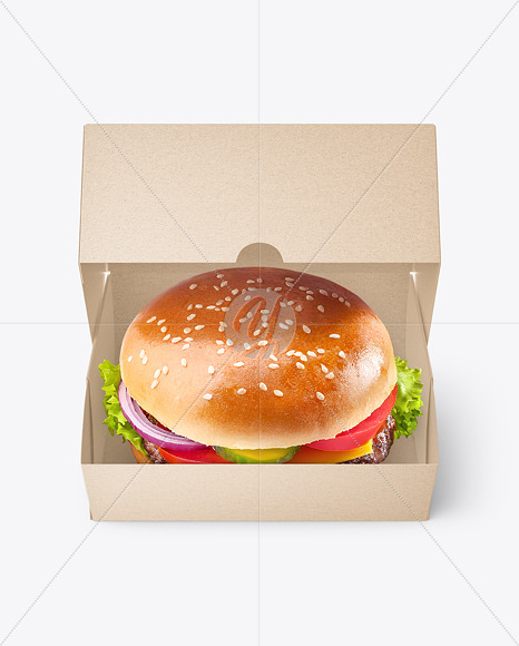 Kraft Paper Box with Burger Mockup