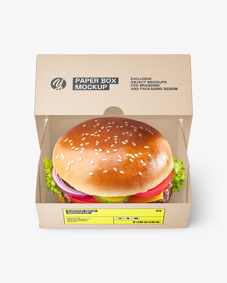 Kraft Paper Box with Burger Mockup - Burger box mockup