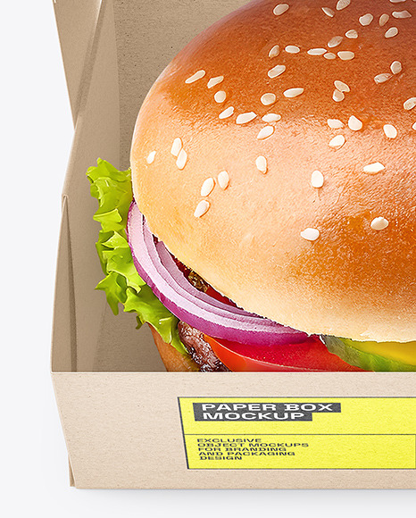 Kraft Paper Box with Burger Mockup