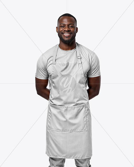 Black Man Wearing an Apron and a T-Shirt Mockup