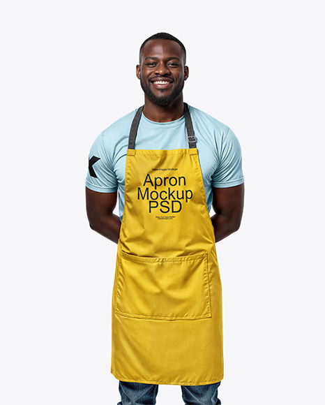 Black Man Wearing an Apron and a T-Shirt Mockup - Brazil Mockups