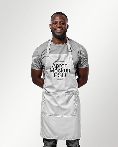 Black Man Wearing an Apron and a T-Shirt Mockup