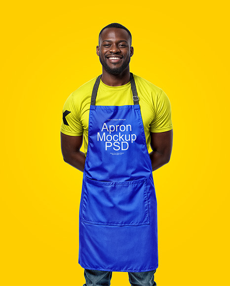 Black Man Wearing an Apron and a T-Shirt Mockup