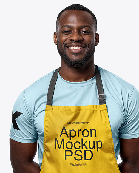Black Man Wearing an Apron and a T-Shirt Mockup