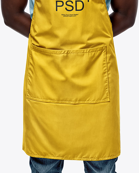 Black Man Wearing an Apron and a T-Shirt Mockup