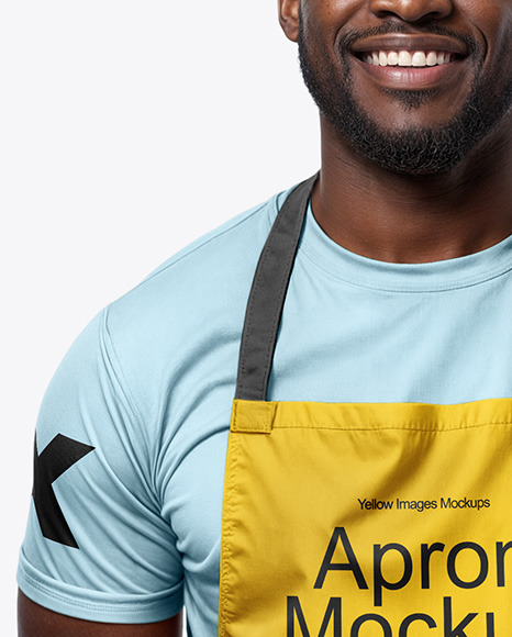 Black Man Wearing an Apron and a T-Shirt Mockup