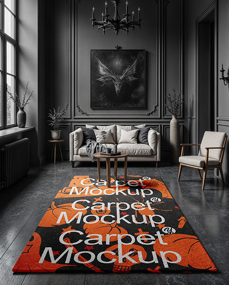 Black Room with Long Rectangular Carpet Mockup - Mockup assets