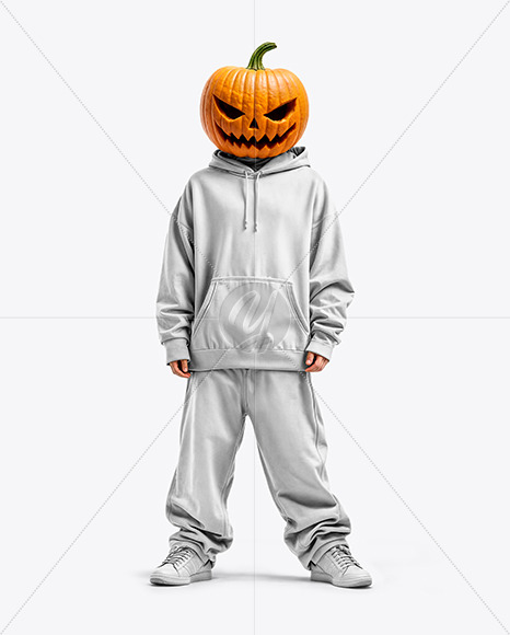 Pumpkin Head Wearing Oversized Hoodie and Pants Mockup