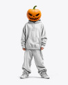 Pumpkin Head Wearing Oversized Hoodie and Pants Mockup