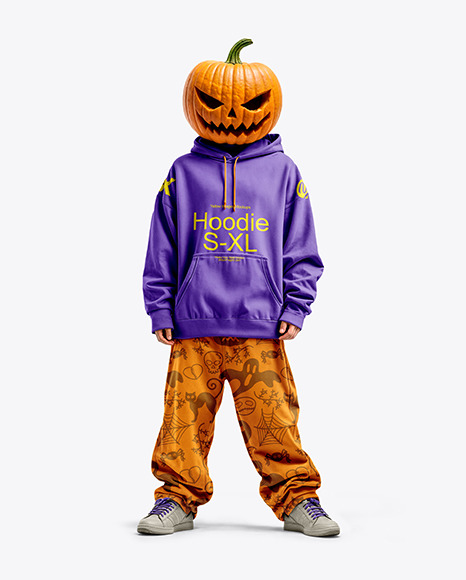 Pumpkin Head Wearing Oversized Hoodie and Pants Mockup - Mockup assets