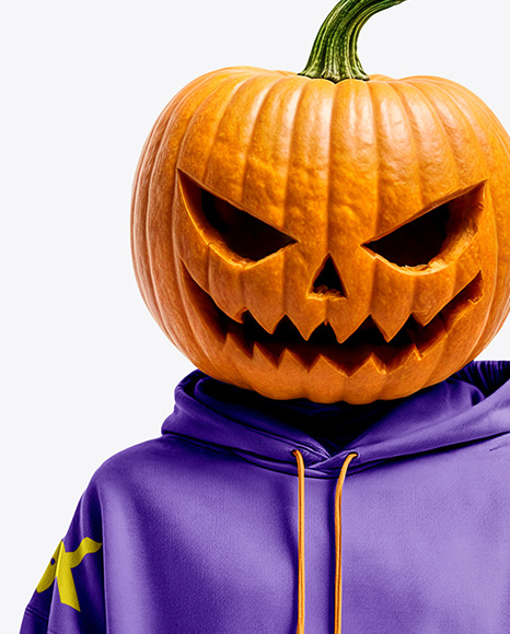 Pumpkin Head Wearing Oversized Hoodie and Pants Mockup