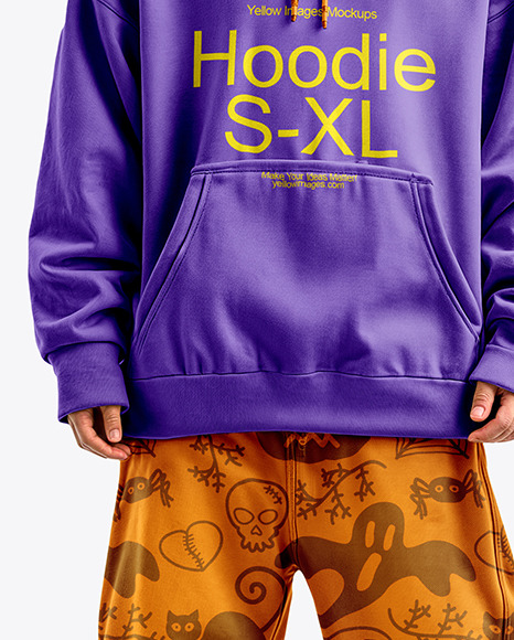 Pumpkin Head Wearing Oversized Hoodie and Pants Mockup