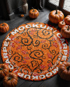 Round Rug on Wooden Floor Surrounded by Pumpkins Mockup