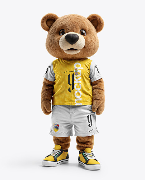 Sports Mascot Bear Wearing a T-Shirt and Shorts Mockup - Mockup assets