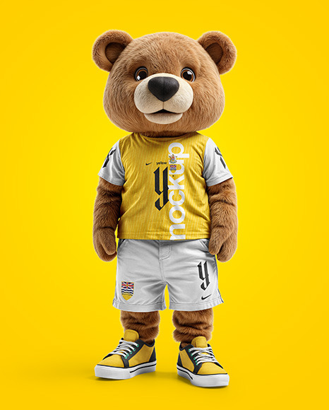 Sports Mascot Bear Wearing a T-Shirt and Shorts Mockup