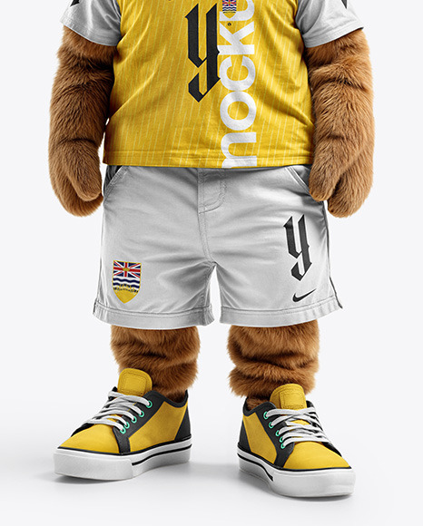Sports Mascot Bear Wearing a T-Shirt and Shorts Mockup