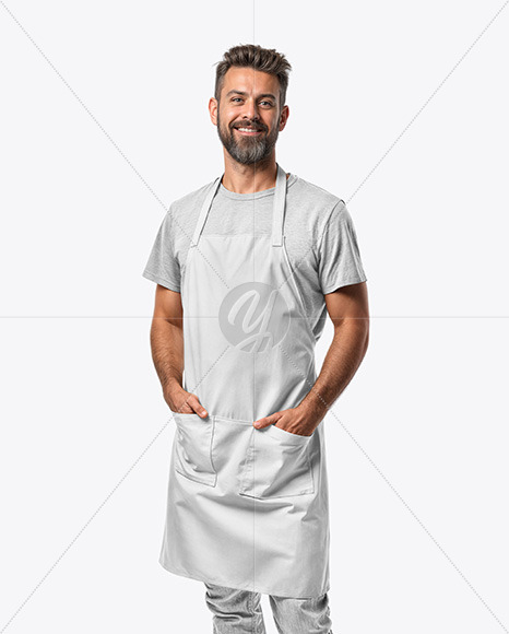 Man Wearing an Apron and a T-Shirt Mockup
