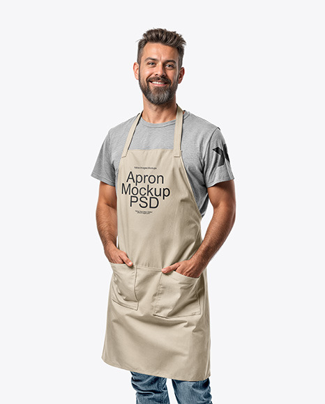 Man Wearing an Apron and a T-Shirt Mockup - Men t shirt mockup