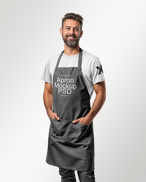 Man Wearing an Apron and a T-Shirt Mockup