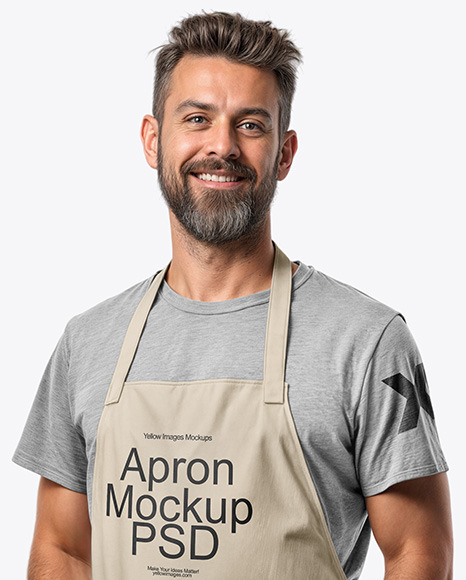 Man Wearing an Apron and a T-Shirt Mockup