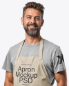 Man Wearing an Apron and a T-Shirt Mockup